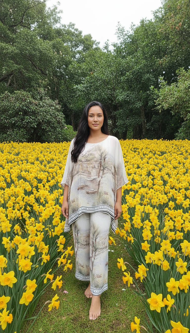 Silk Vintage Boats Kaftan Top