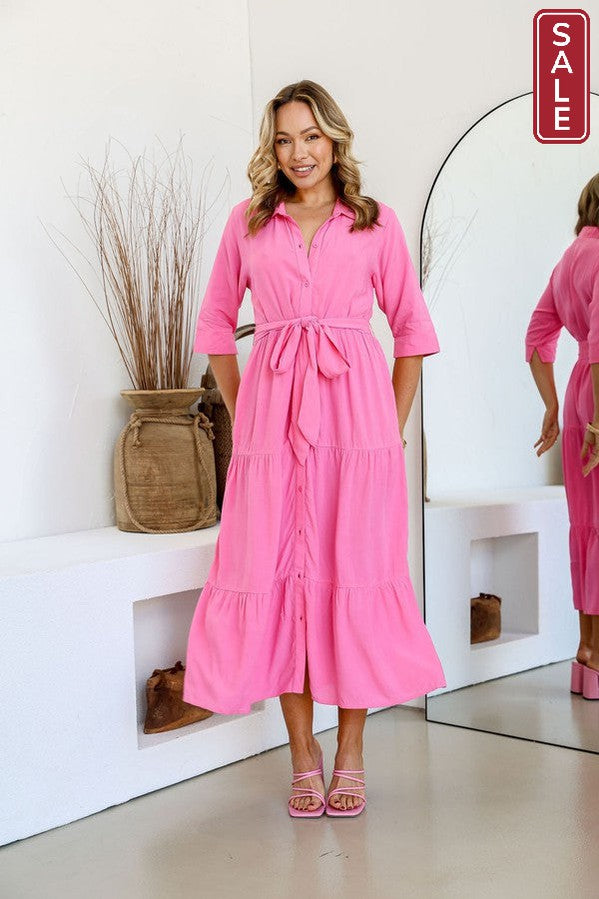 JG Pink Long collared dress