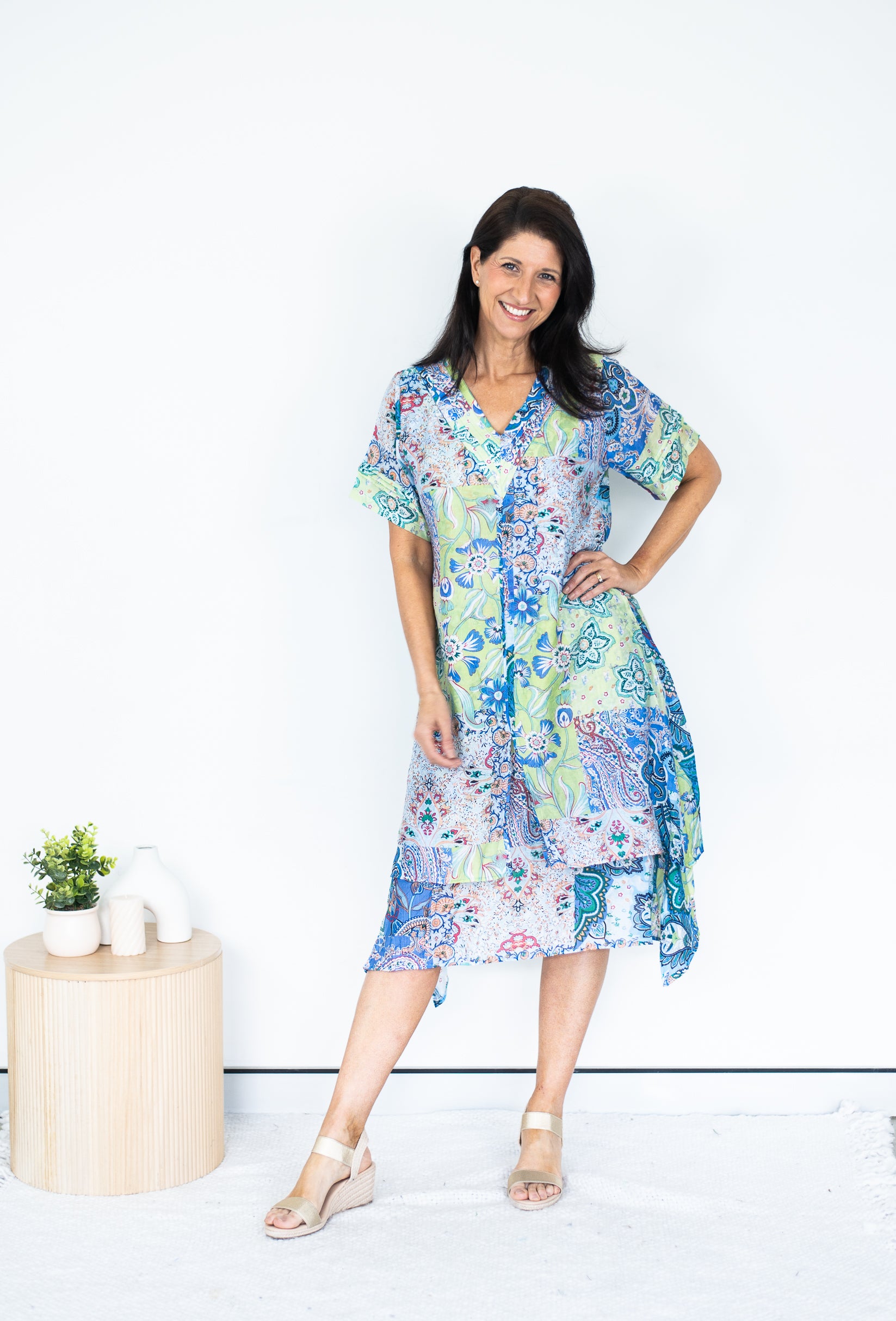 Pavani Abstract V neck Dress