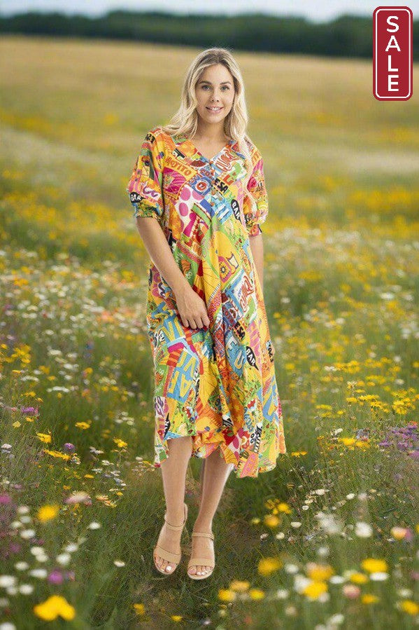 Ocampo Flaired V Neckline Dress 30019