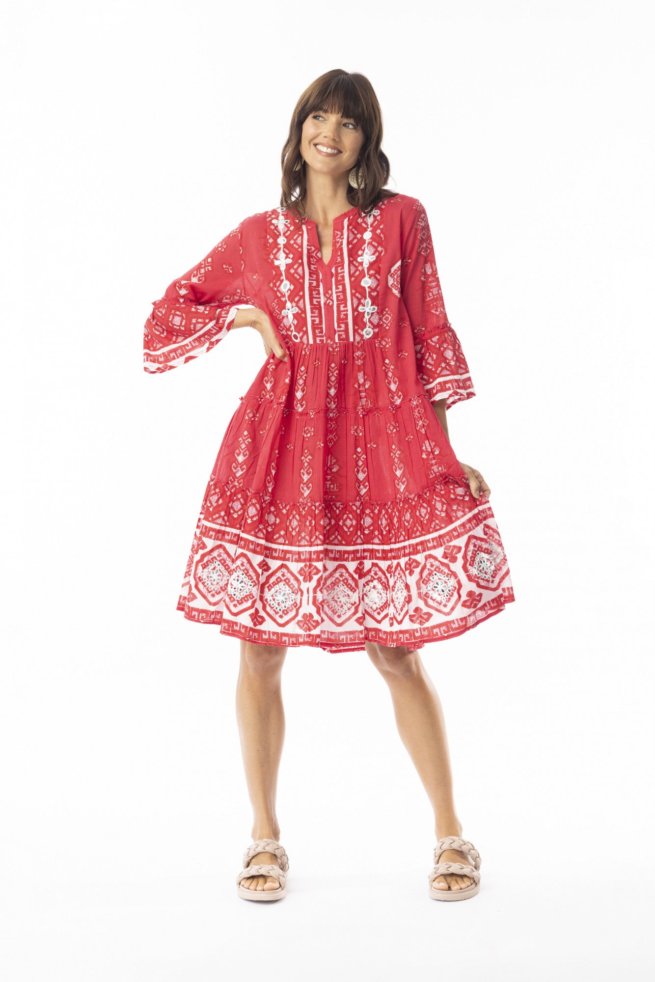 Carla Red Dress Layers Frill Sleeve red