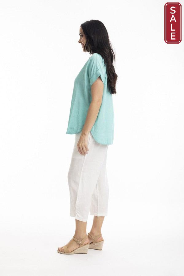 Essentials Linen Blend V Neck Top Aqua