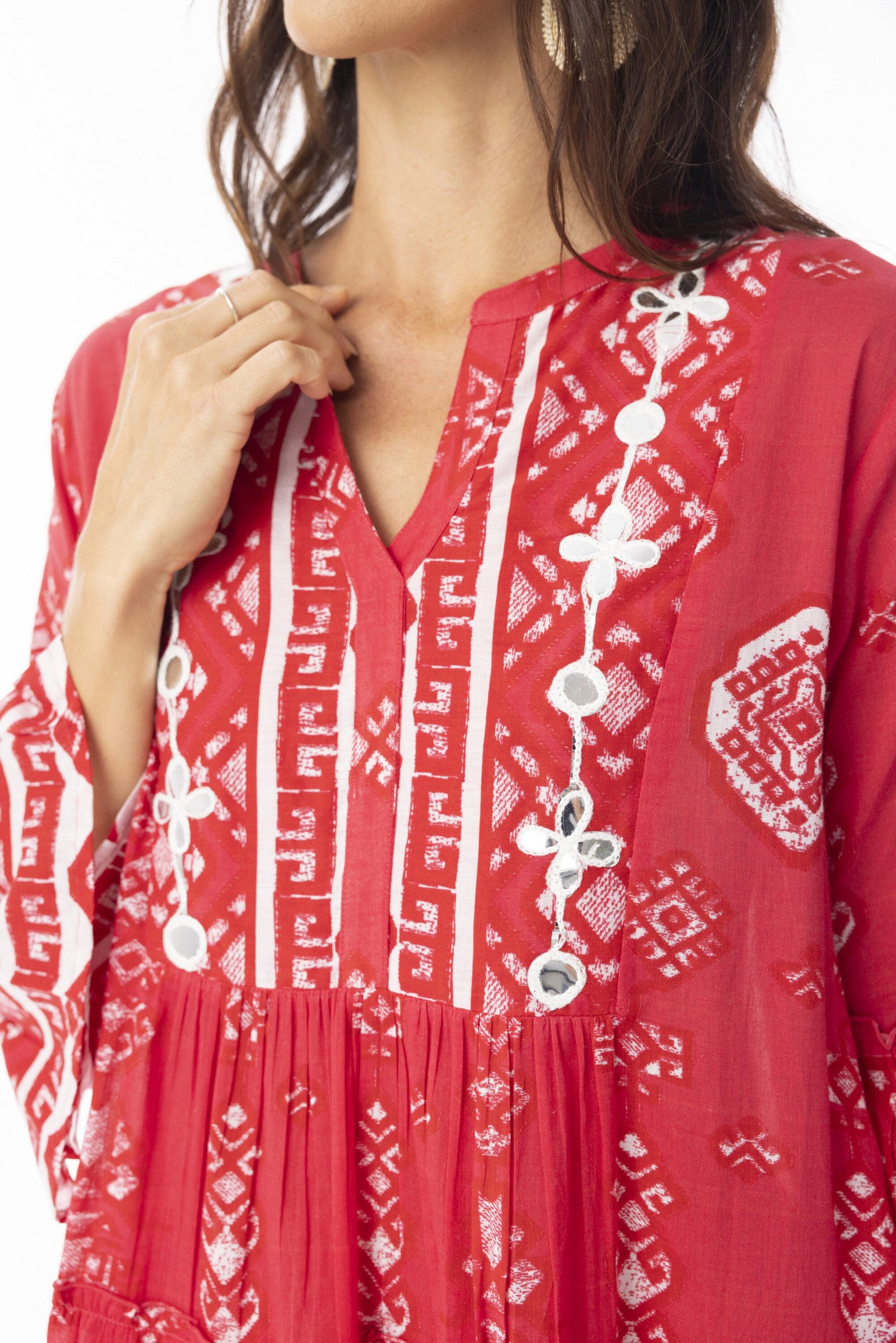 Carla Red Dress Layers Frill Sleeve red