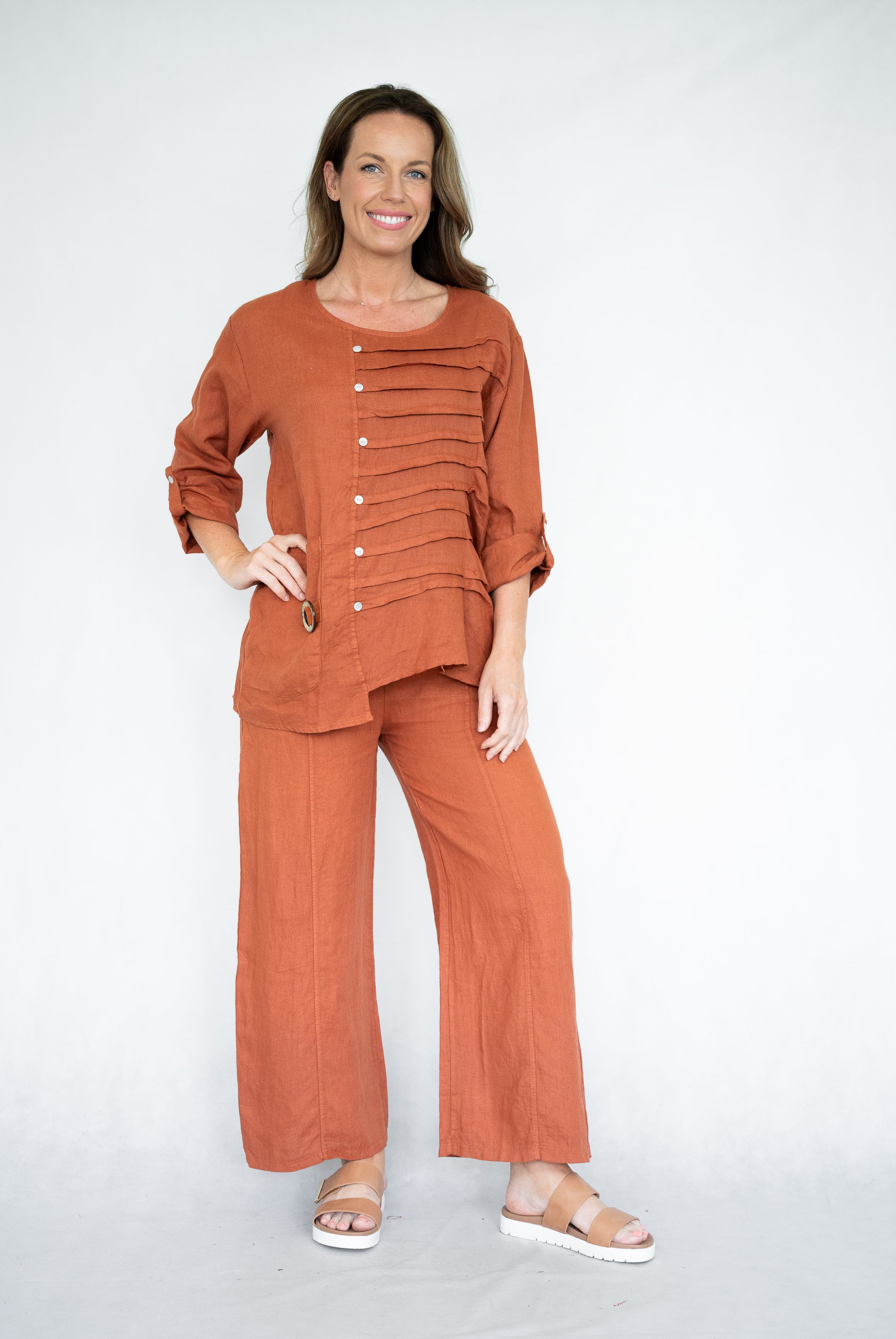 Reva Linen Pintuck Top