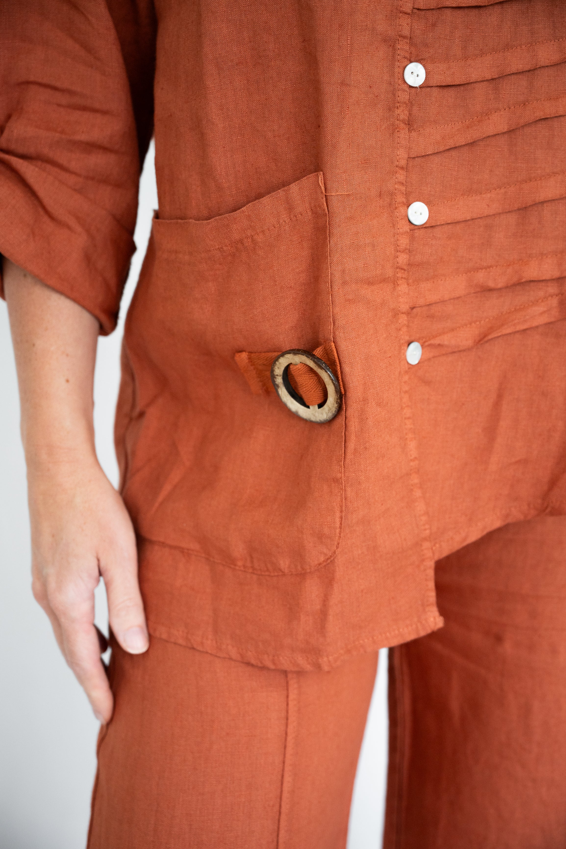 Reva Linen Pintuck Top