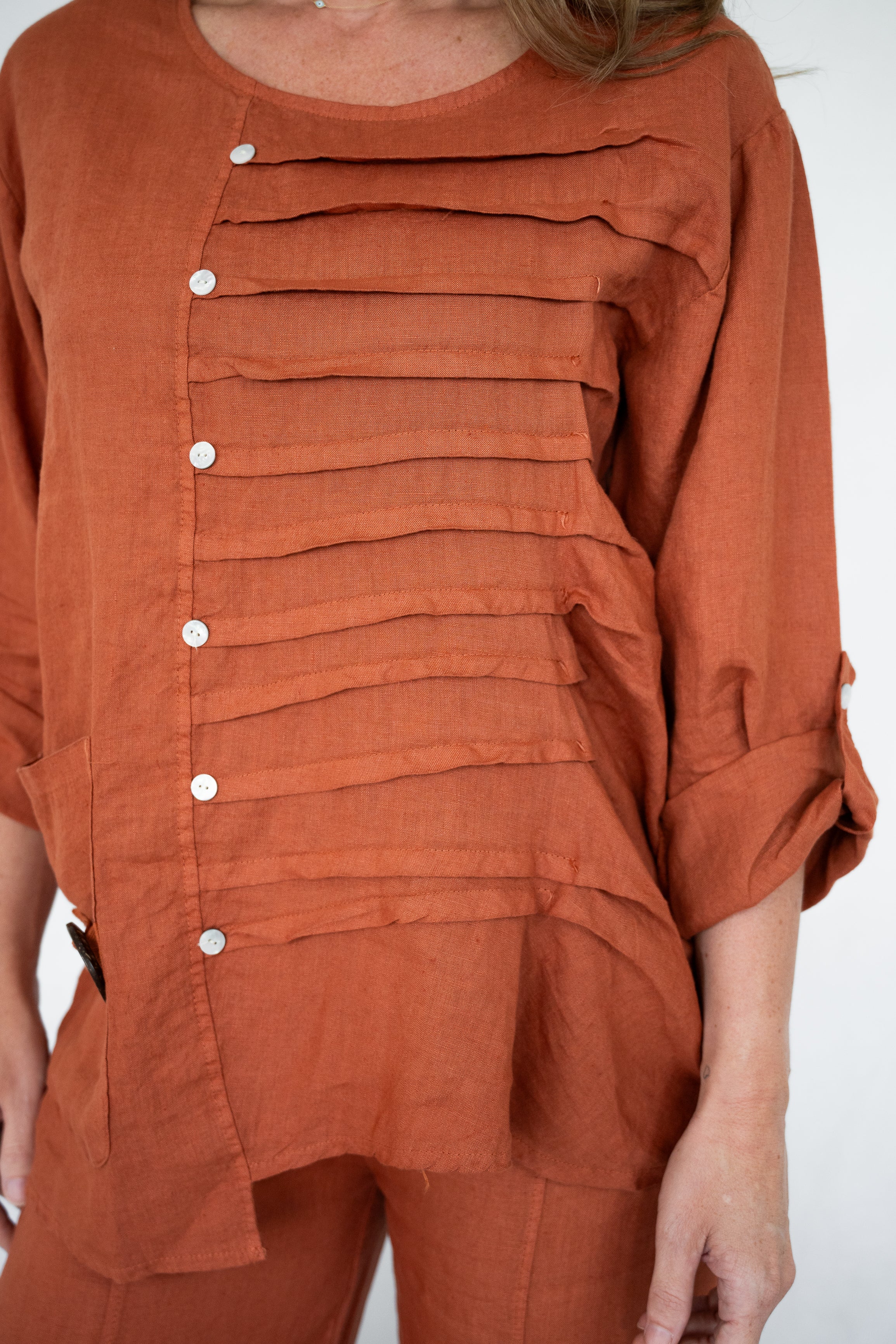 Reva Linen Pintuck Top