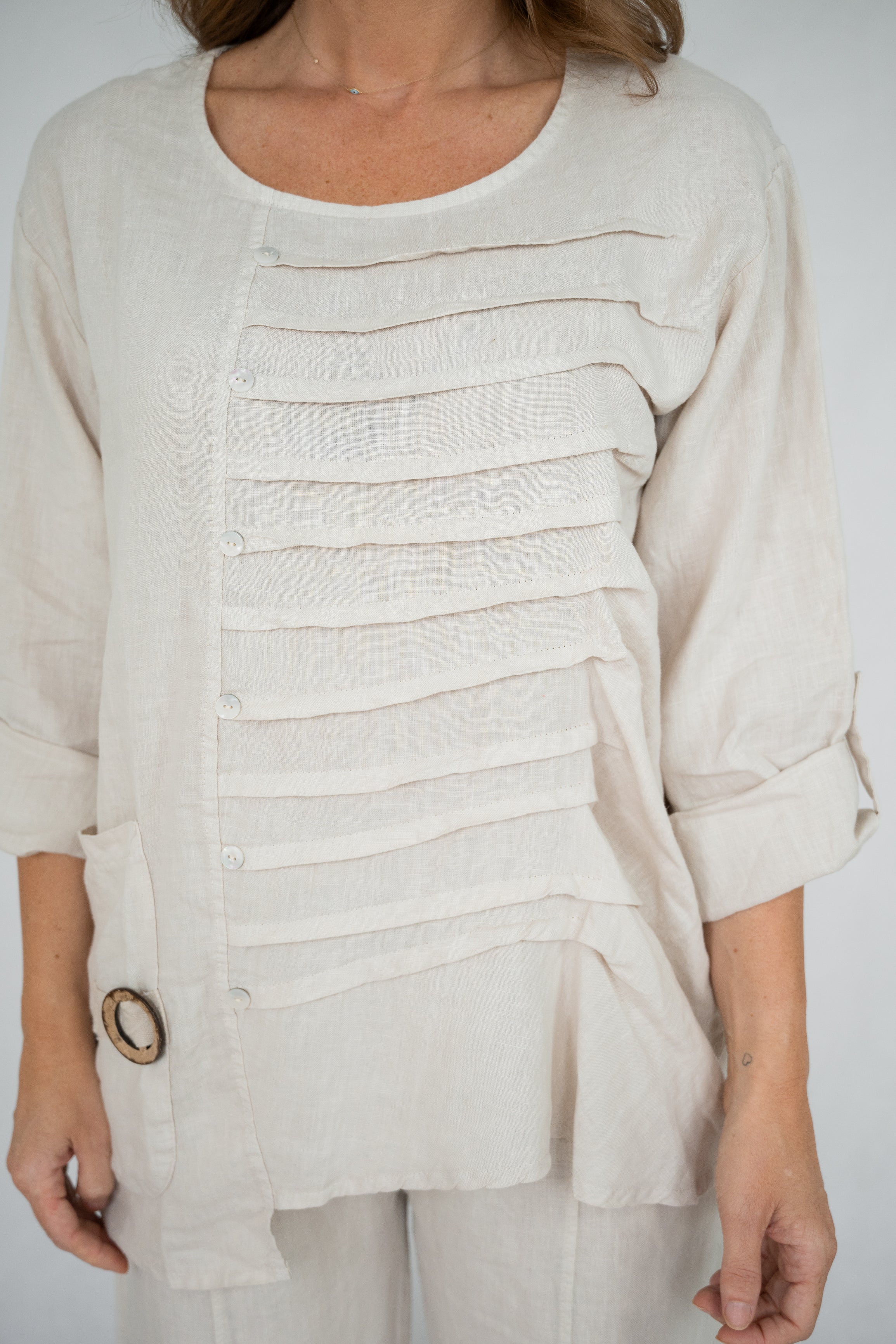 Reva Linen Pintuck Top