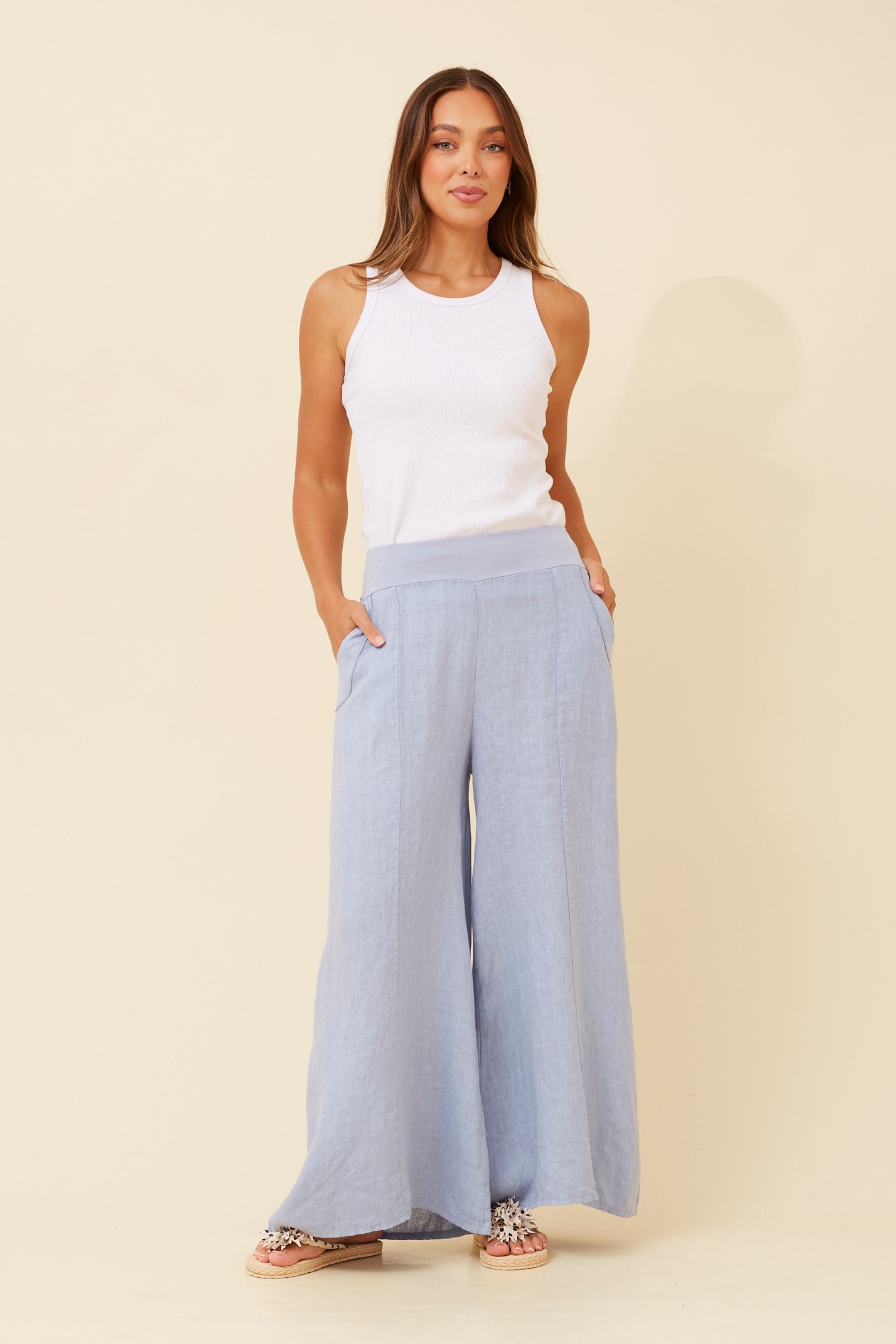 BM Linen Wide leg pant Denim