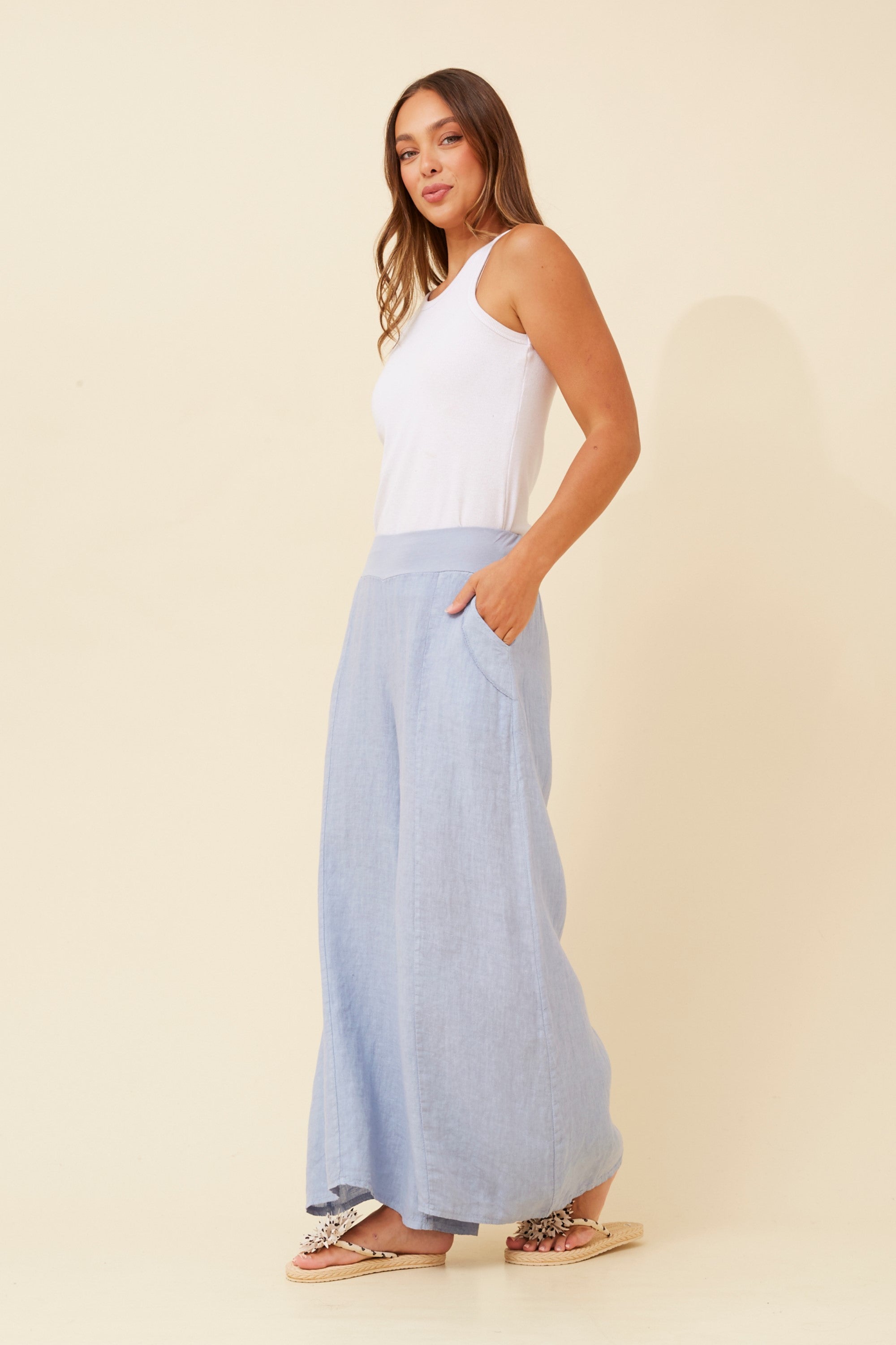 BM Linen Wide leg pant Denim