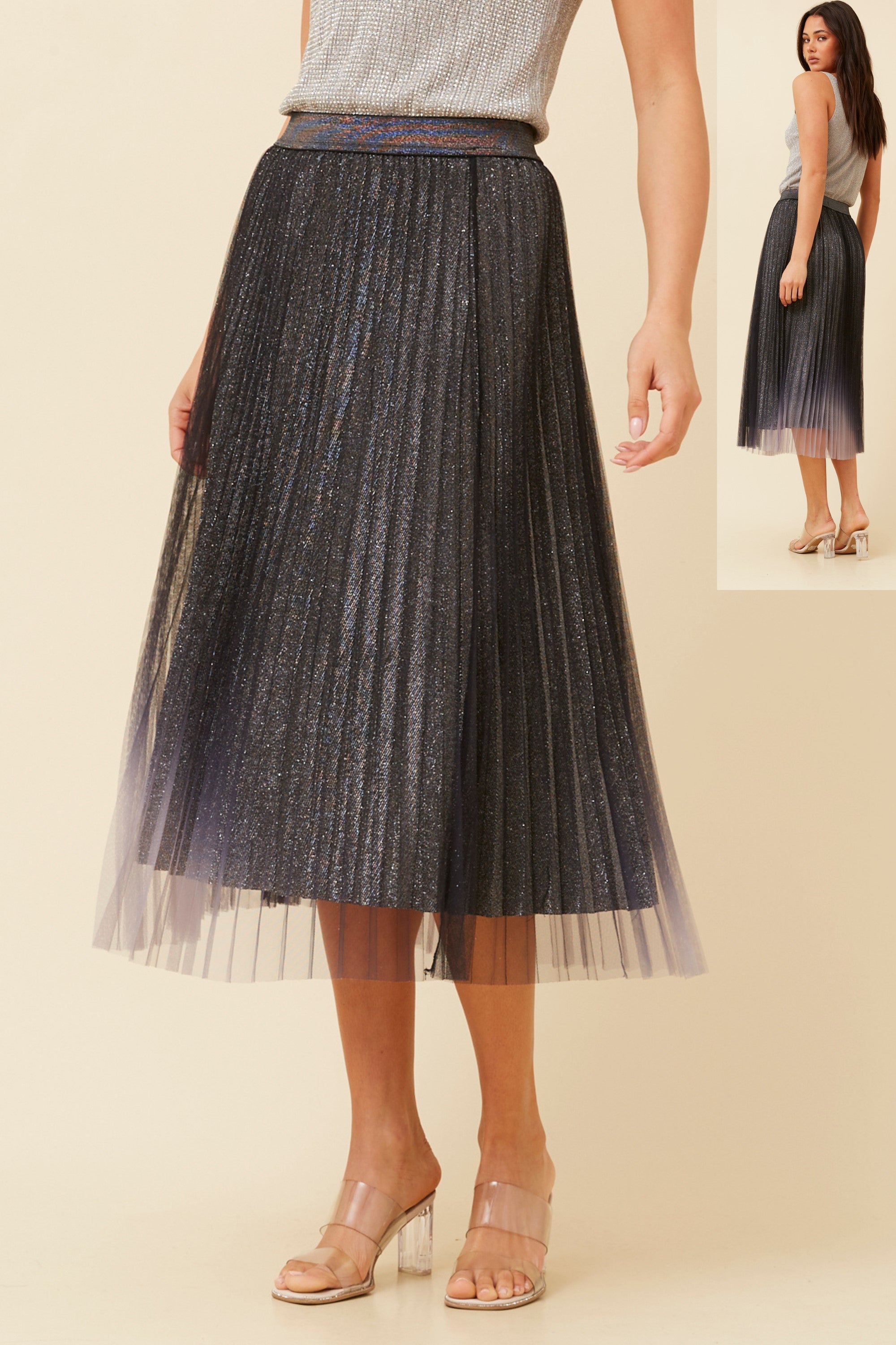 Glitter Pleated Skirt