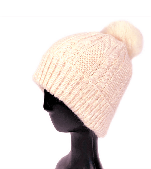 AUTN beanie Cream Cable Pom Beanie