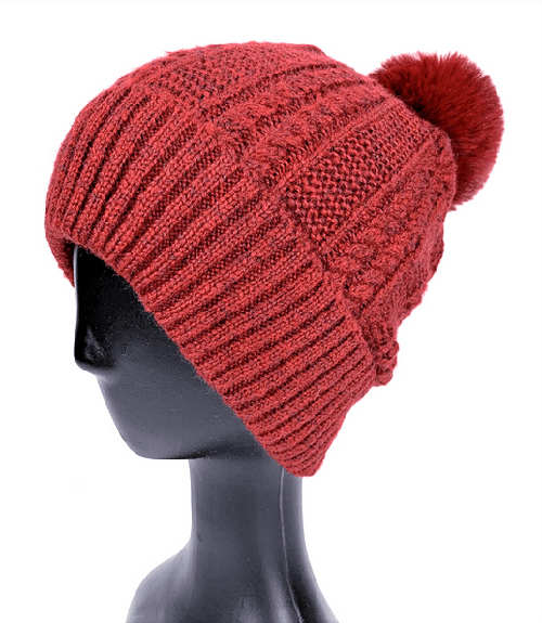 AUTN beanie Red Cable Pom Beanie