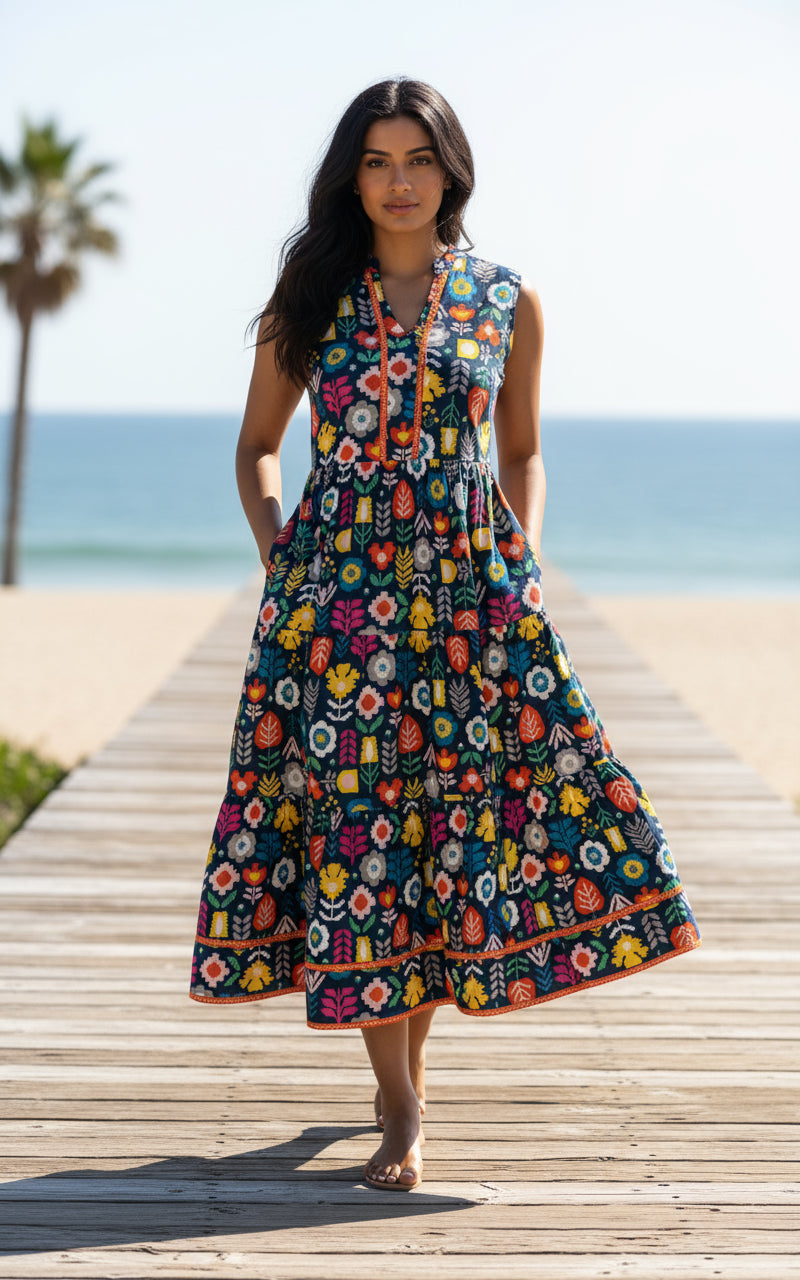 Kalina Midi Dress - Navy