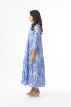 Aksharay Blue Dress Collar Midi