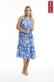 Hayman Blue Sleeveless Boho Dress Blue on display, showcasing vibrant colors and a breezy silhouette perfect for summer.