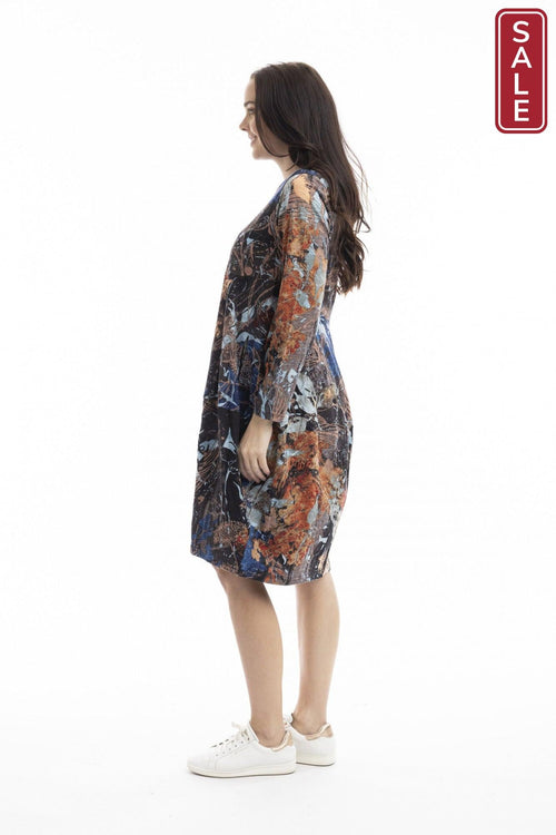 Abstract Floral Bubble Dress Orientique