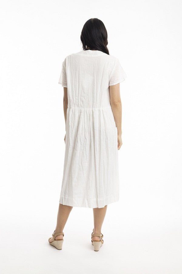 Essentials Cotton Gauze Peak Dress white