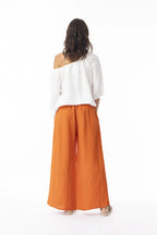 Linen Solid Pant Wide Leg Mandarin