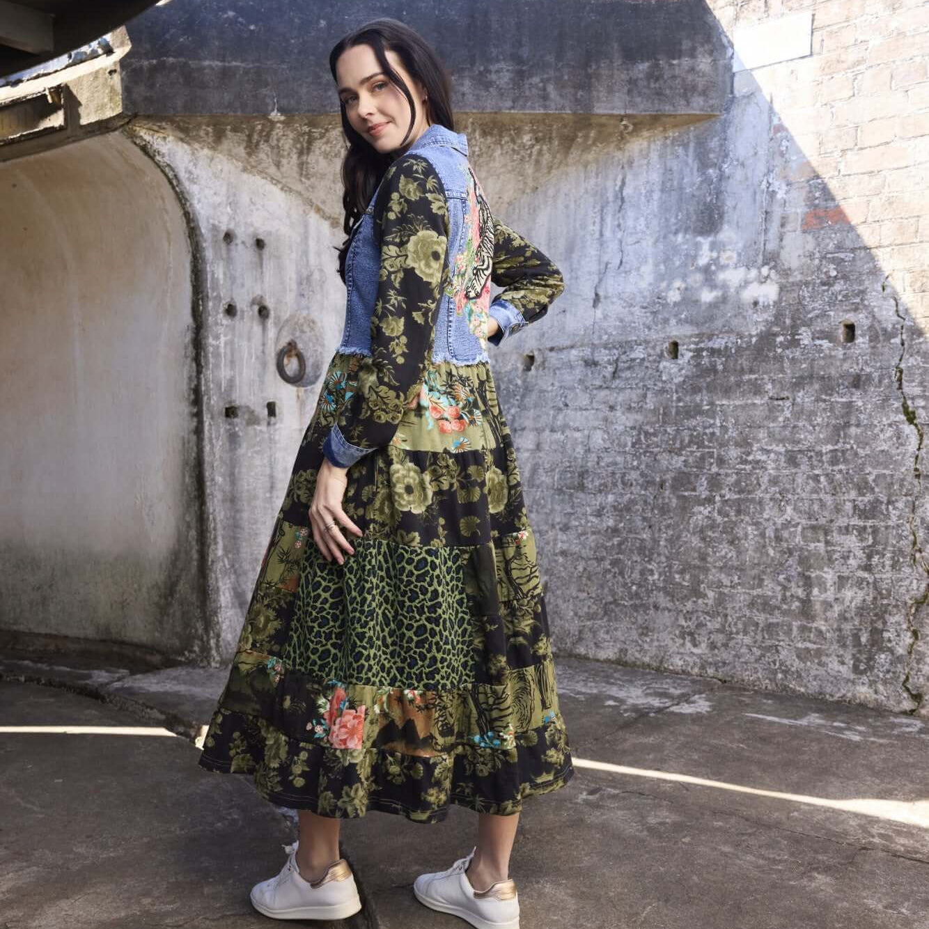 Keqioa Dress Maxi Denim Mix Orientique