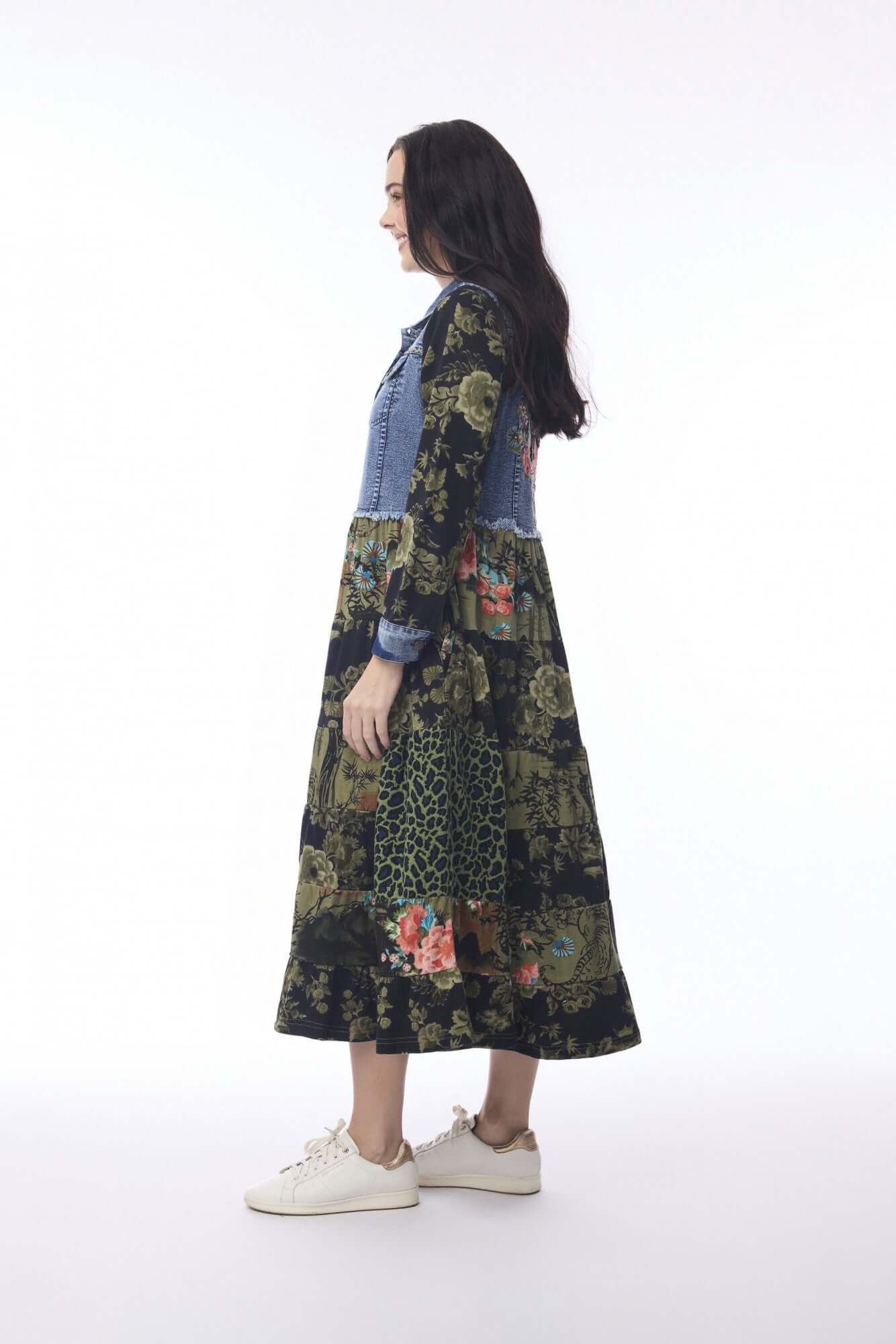 Keqioa Dress Maxi Denim Mix Orientique