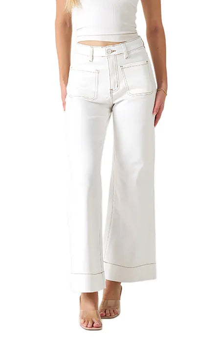 WK 2148 Cream Wide leg Jeans
