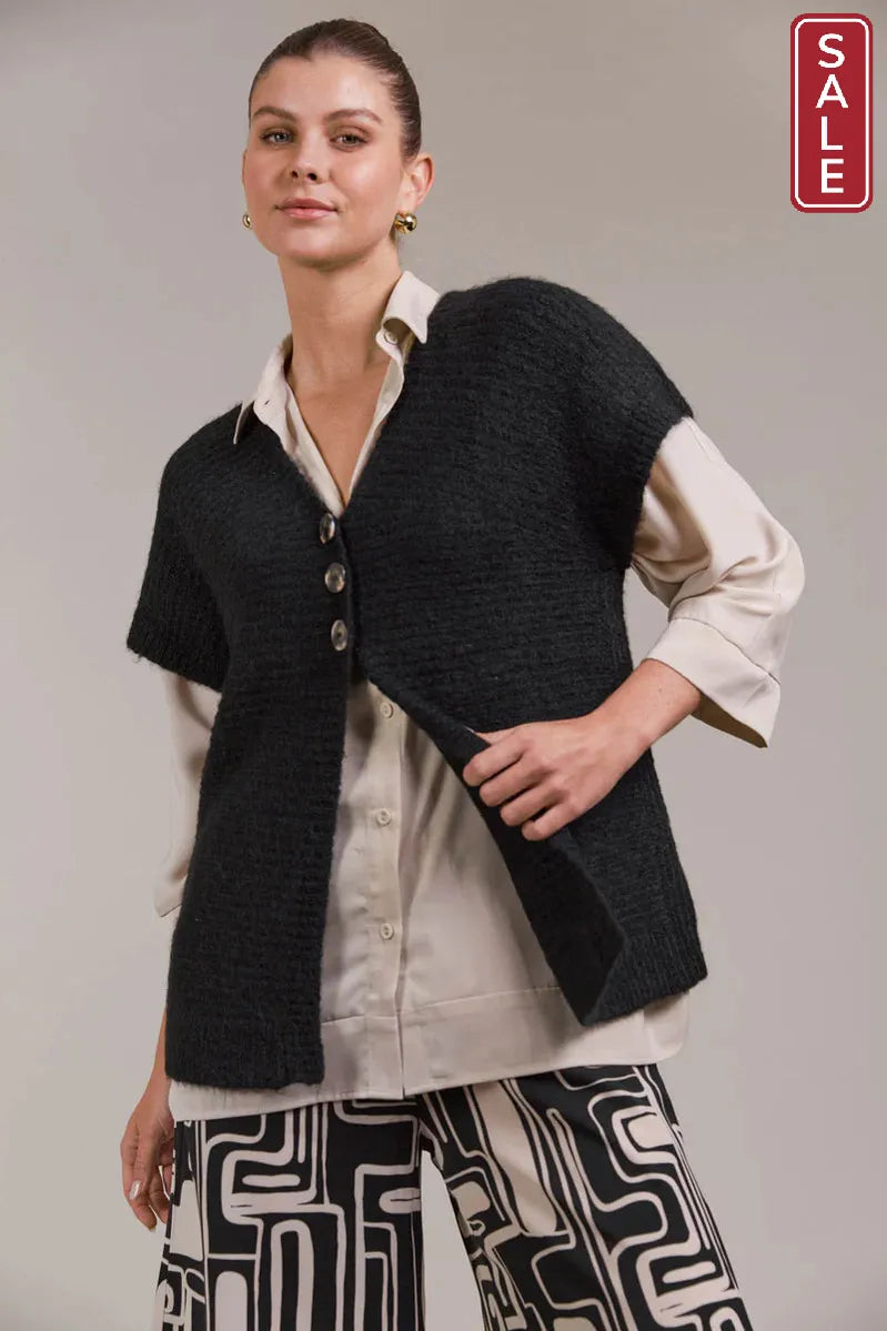 Folie Button Vest Black