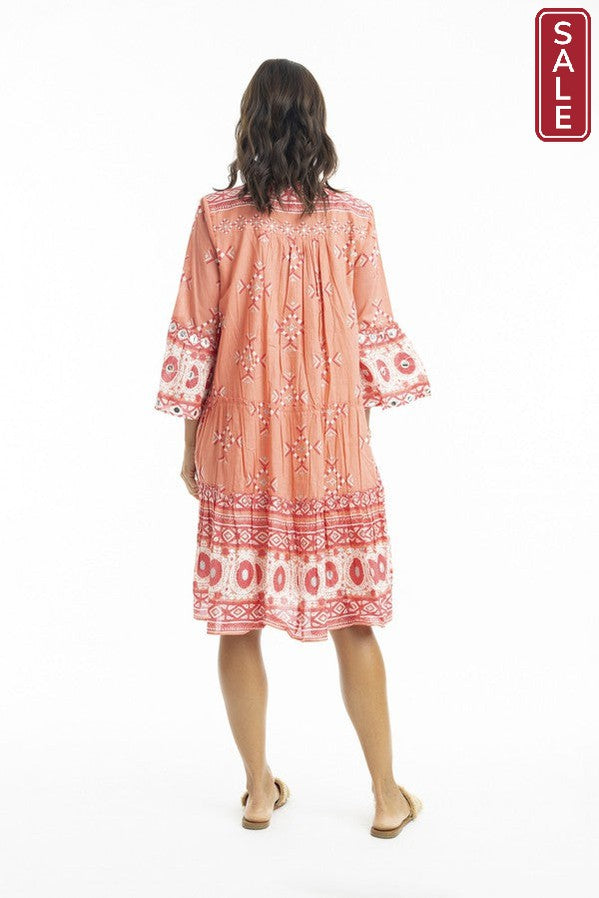 Heidi Layered Dress Frill Sleeve Coral