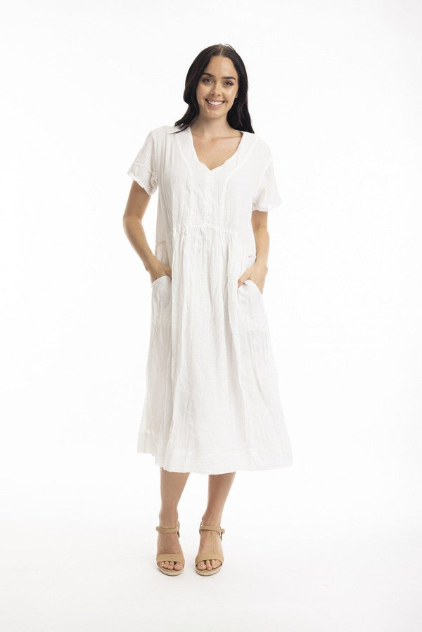 Essentials Cotton Gauze Peak Dress white