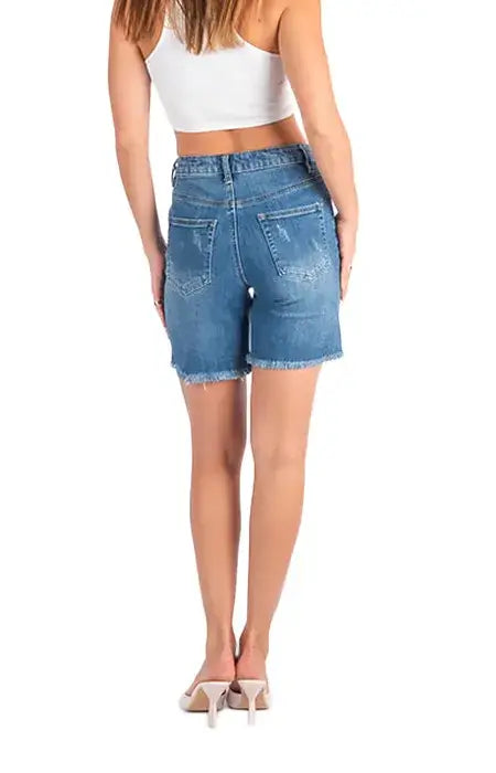 Coogee Blue Frayed Denim Shorts
