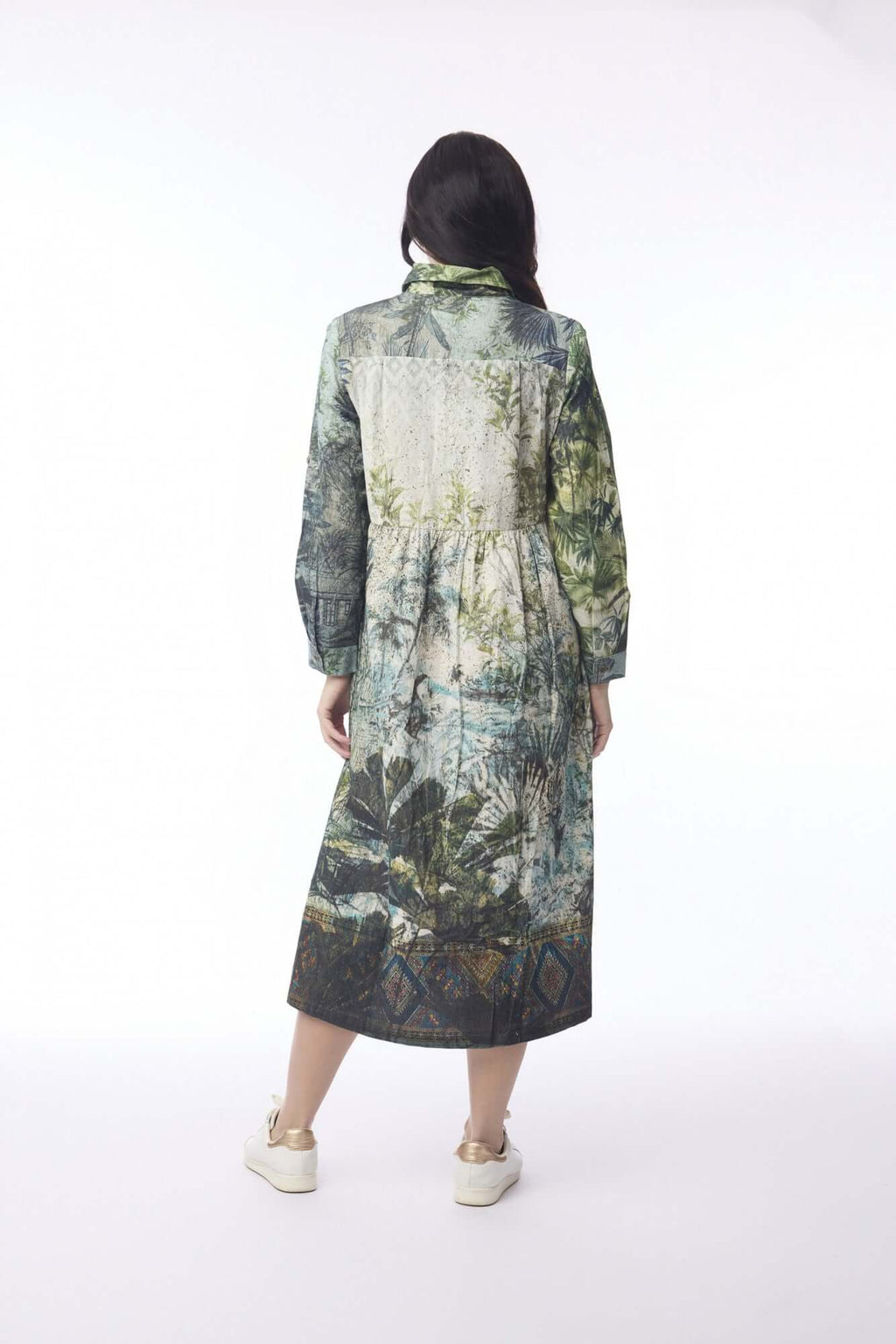 Digital Collar Dress Tropical Jungle Orientique