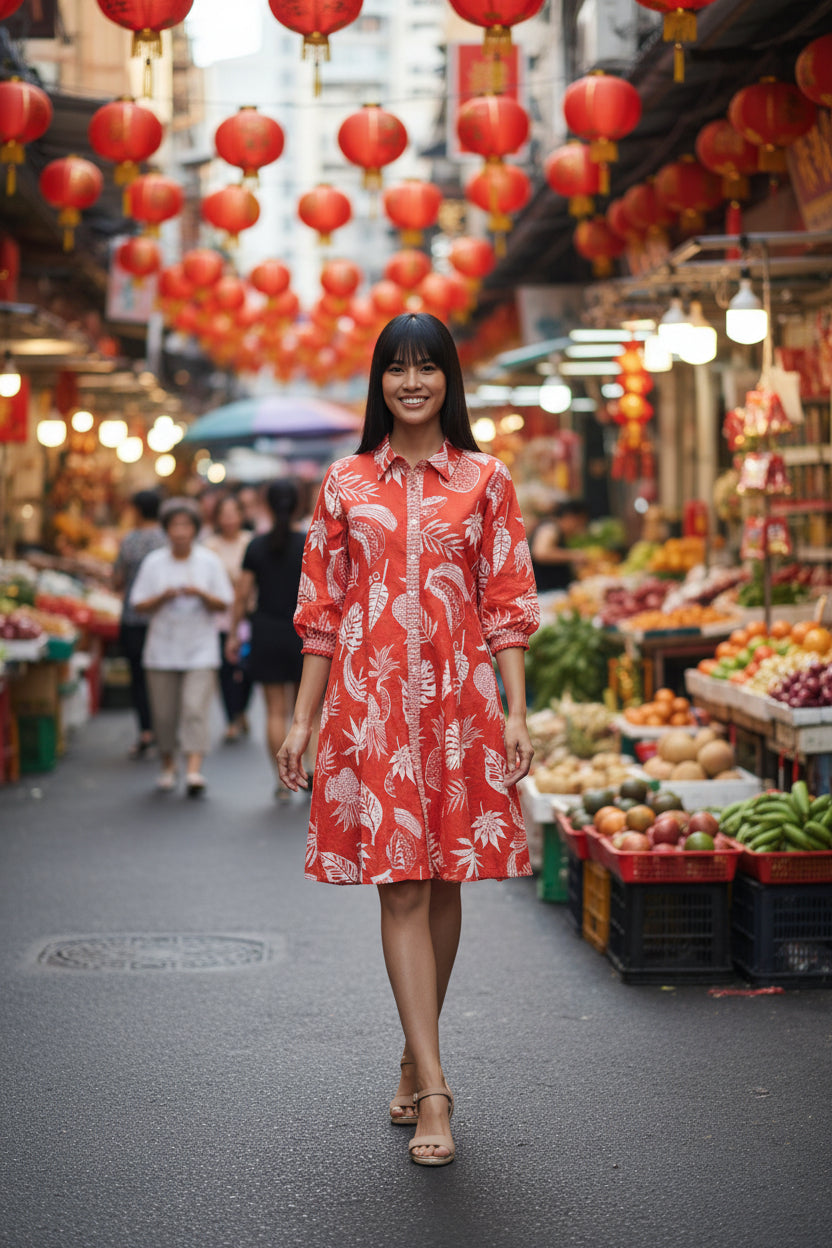 Comodoro Red Dress Collar Buttonthrough