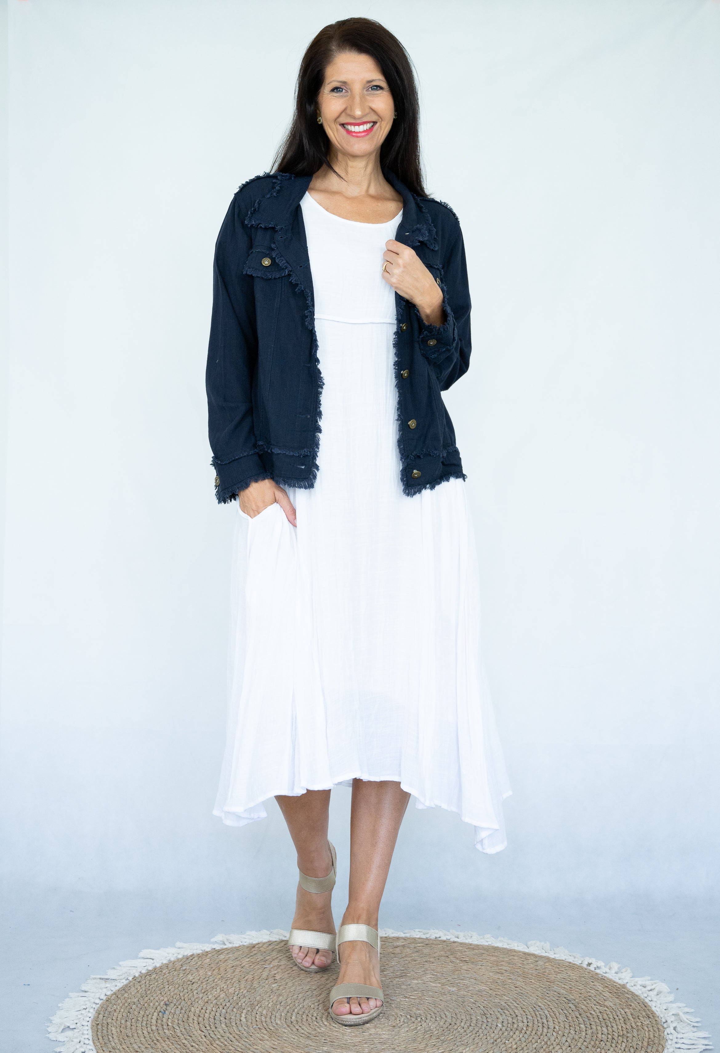 WT Linen Fringe Jacket Navy