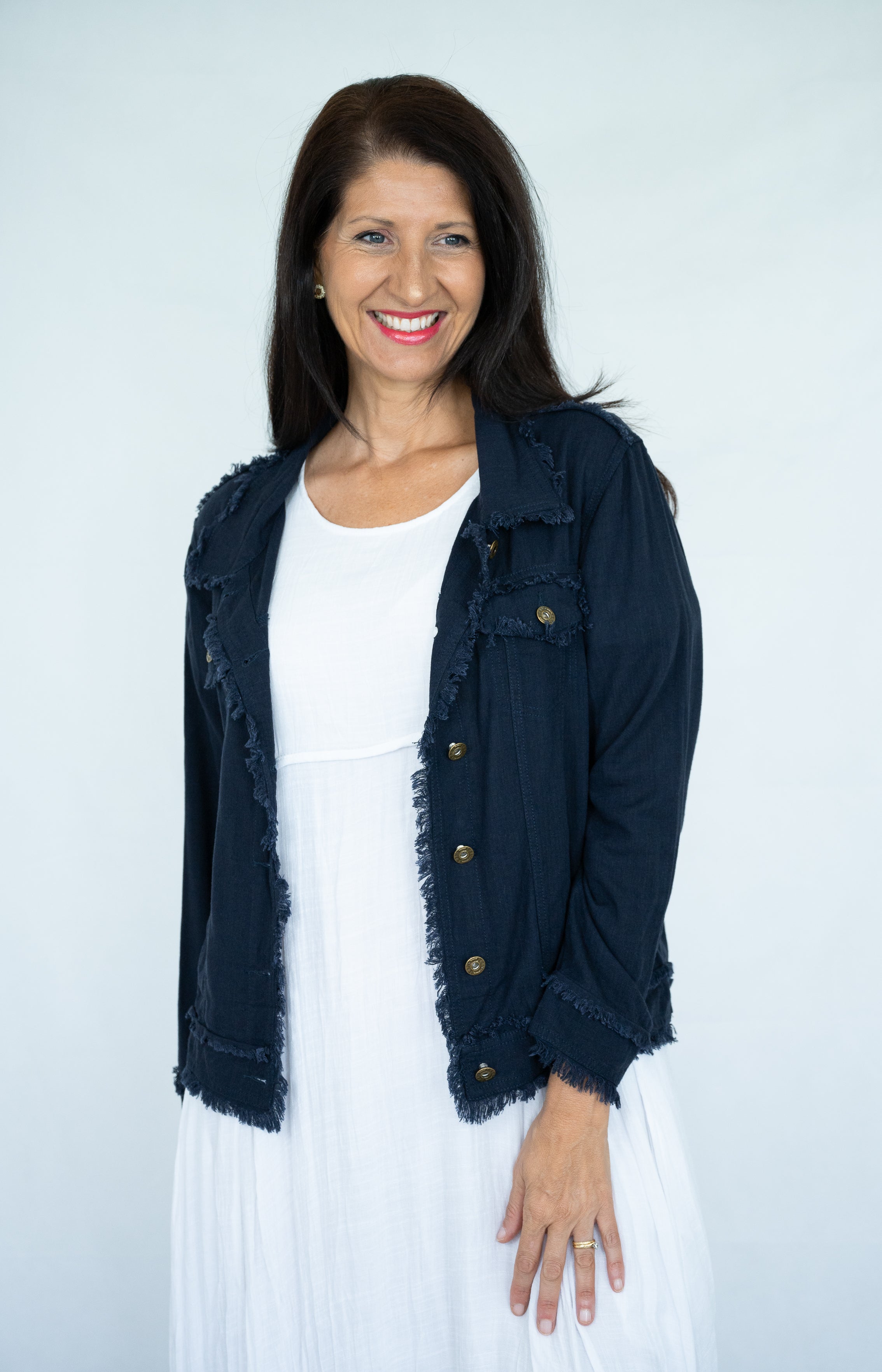 WT Linen Fringe Jacket Navy