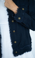 WT Linen Fringe Jacket Navy