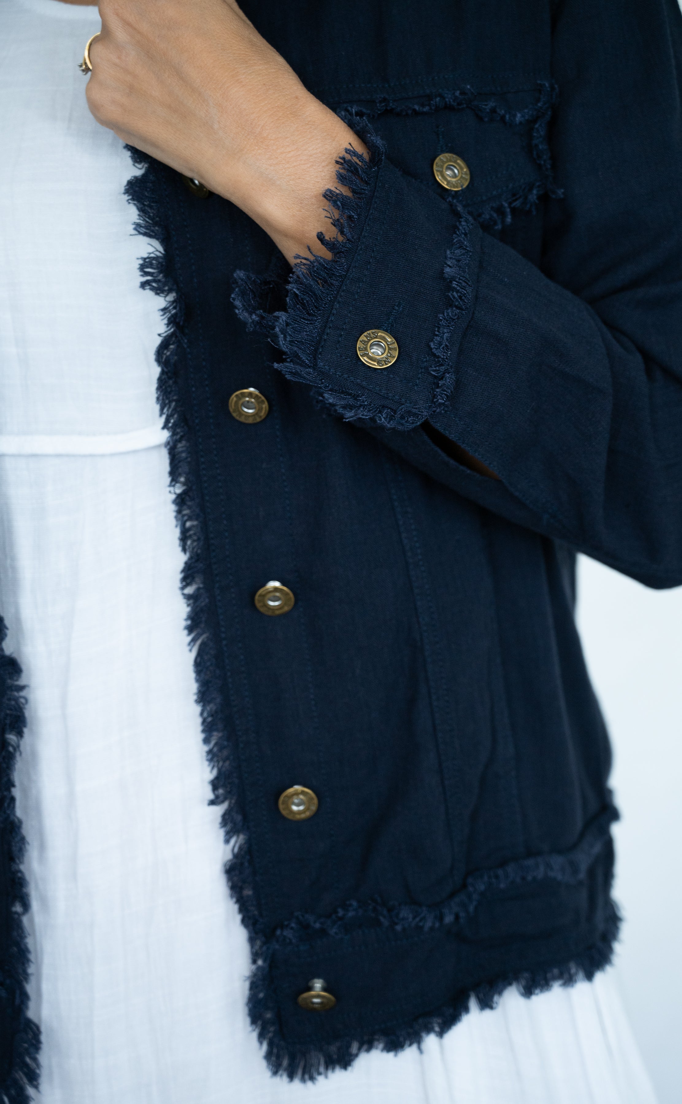WT Linen Fringe Jacket Navy