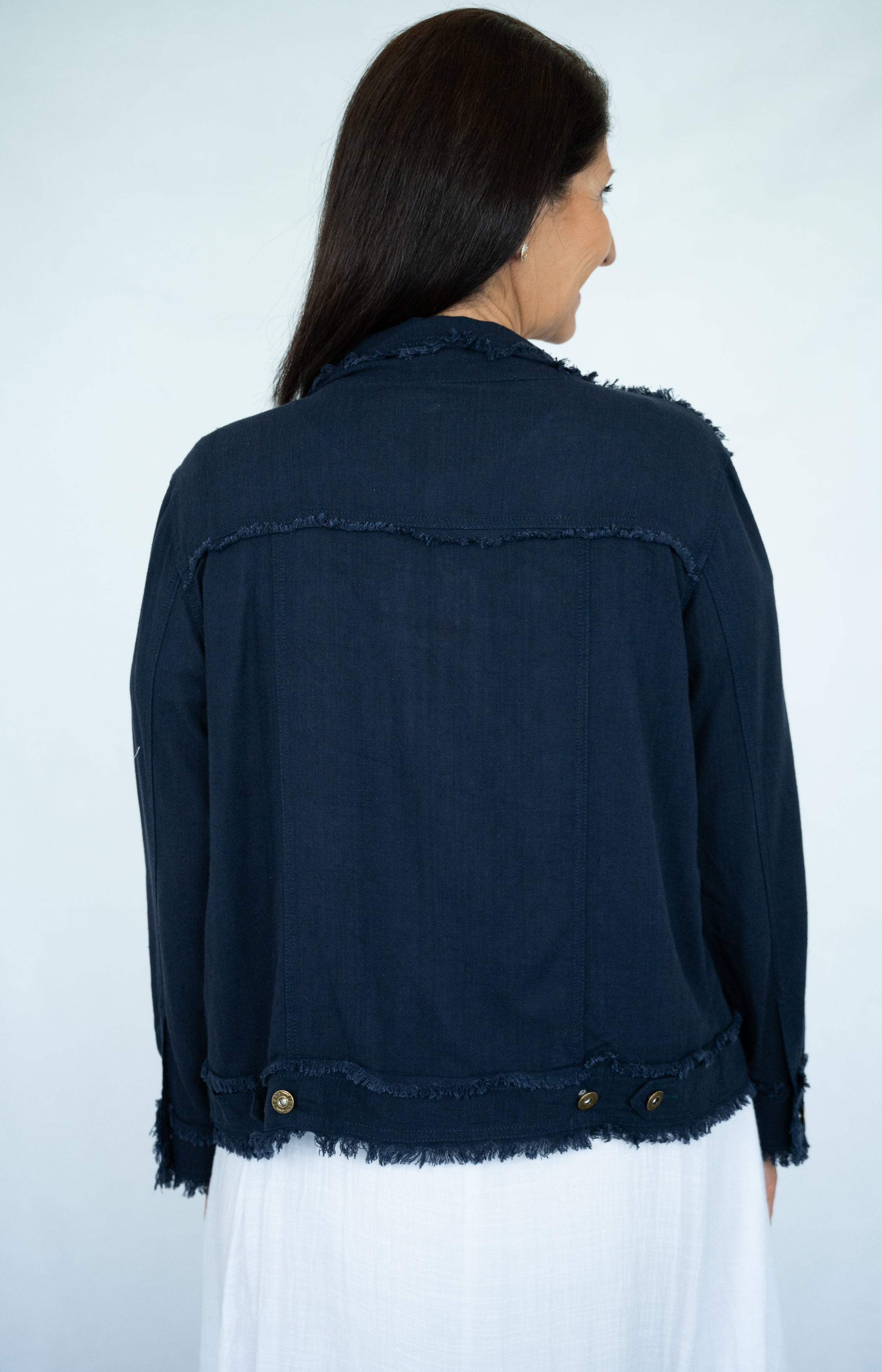 WT Linen Fringe Jacket Navy