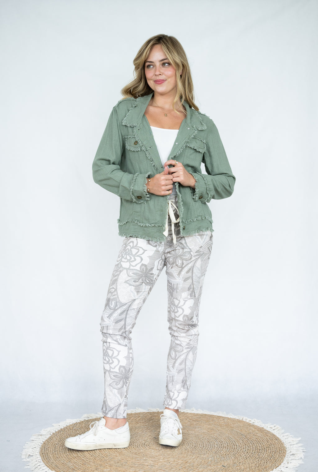 WT Linen Fringe Jacket Khaki