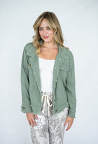WT Linen Fringe Jacket Khaki