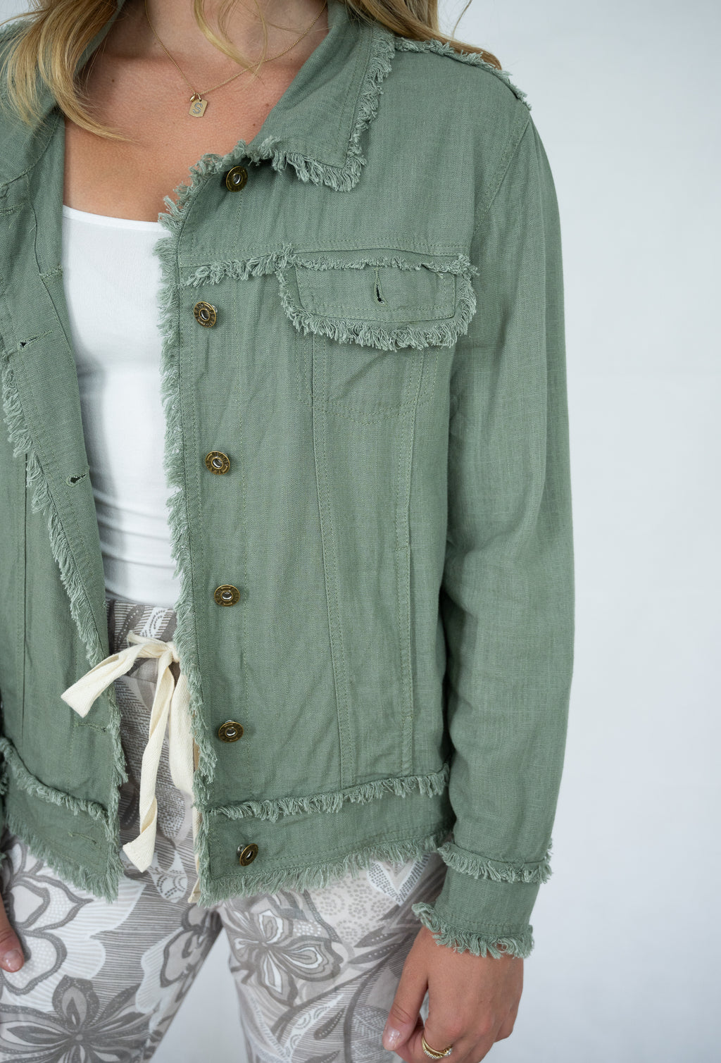 WT Linen Fringe Jacket Khaki
