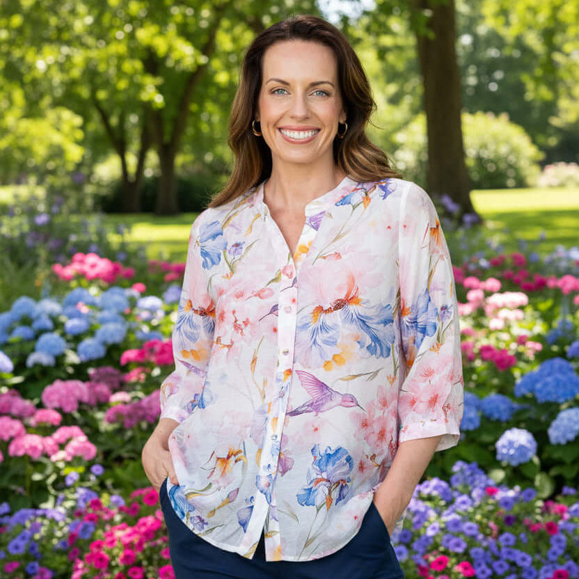 Hummingbird Floral Blouse Willow Tree