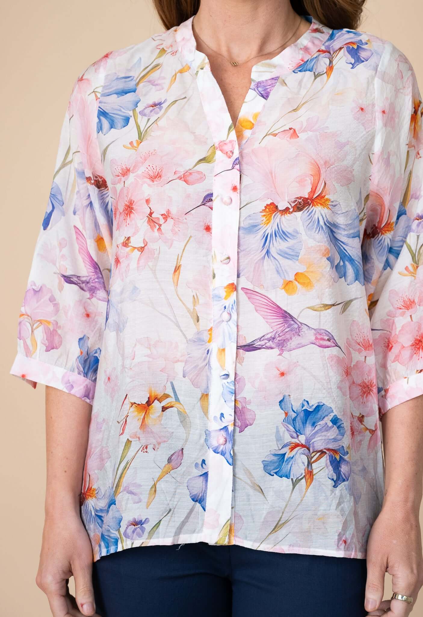 Hummingbird Floral Blouse Willow Tree