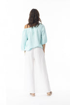 Linen Solid Top Gather Neck 3/4 slv IS