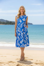 Comodoro Blue Pleated Waist Sleeveless Dress