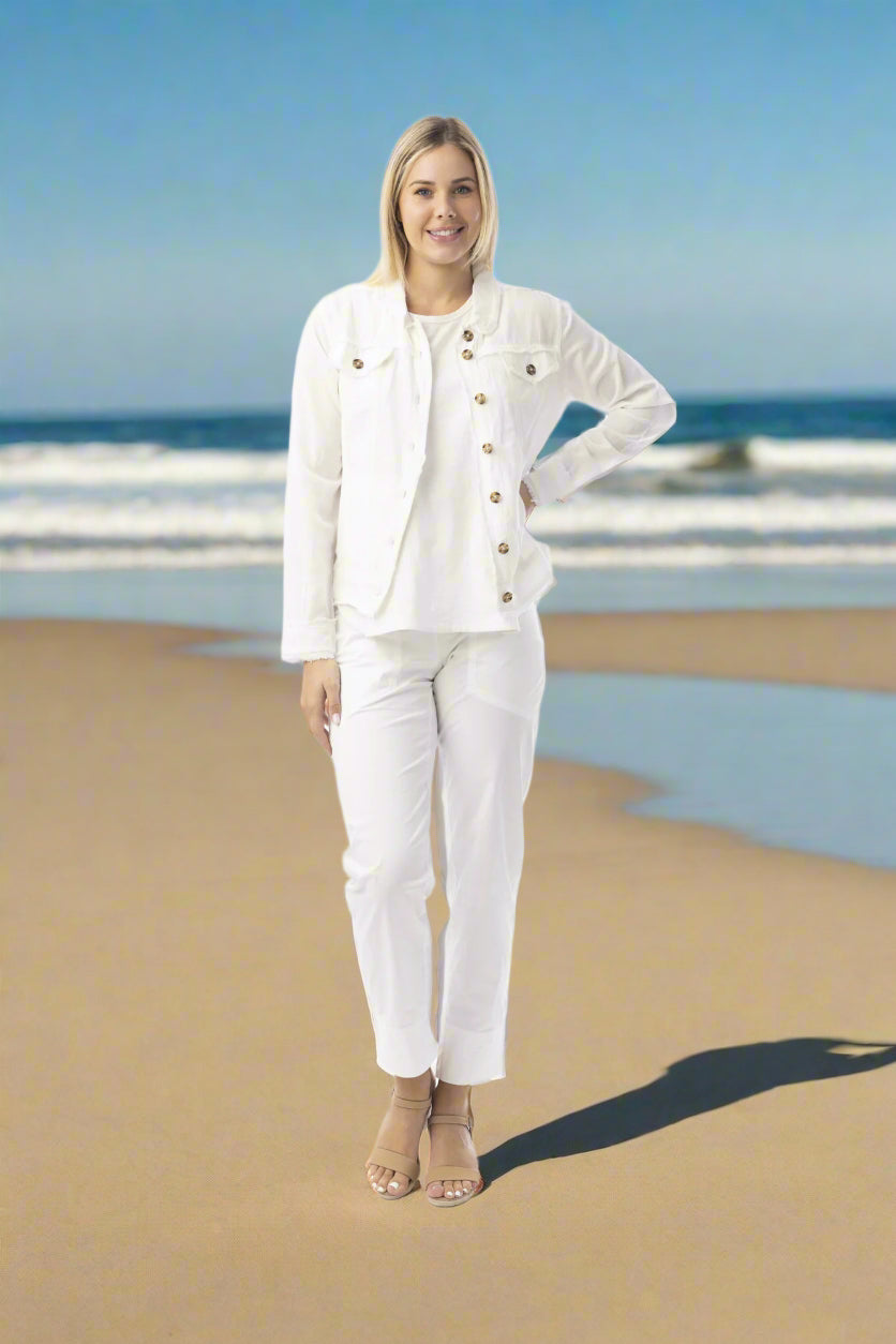Linen Essentials Jacket-White Orientque