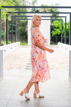 Geo Floral Panel Dress orange