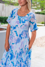 Geo Floral Panel Dress Blue