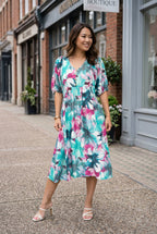 WT Floral  Peasant Dress- Teal