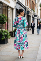 WT Floral  Peasant Dress- Teal