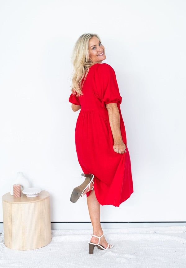 WT Red Peasant Dress