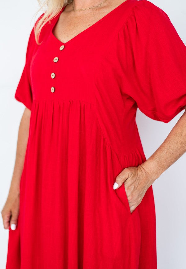 WT Red Peasant Dress